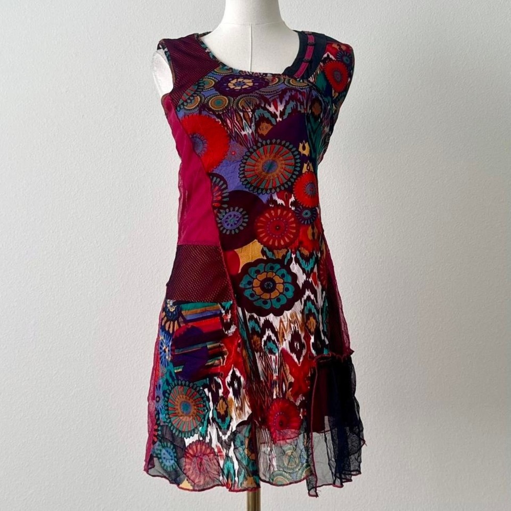Alt Grunge Boho Patchwork Y2K Festival Artsy Indie Dress Asymmetrical XS/S